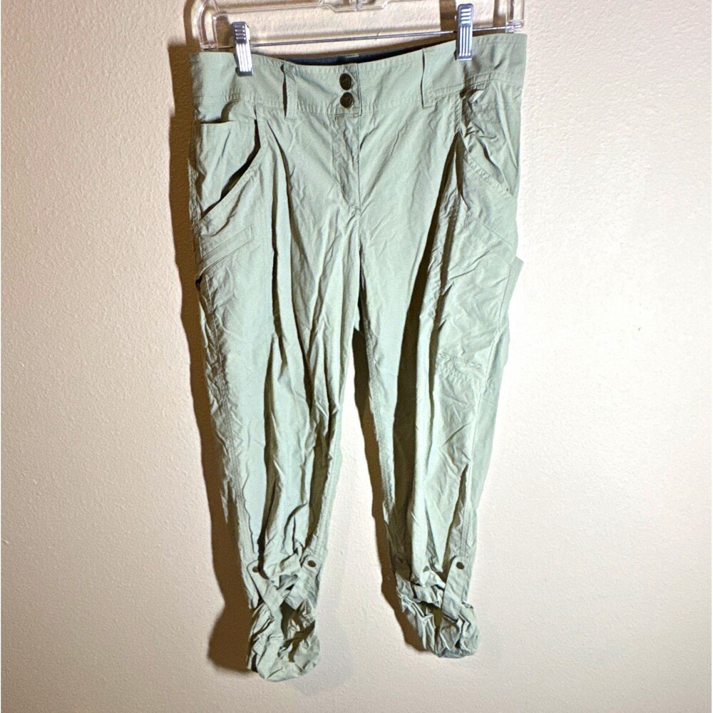 ExOfficio Women’s Cargo Pants Green Nylon Microfiber Tapered Pockets 32"